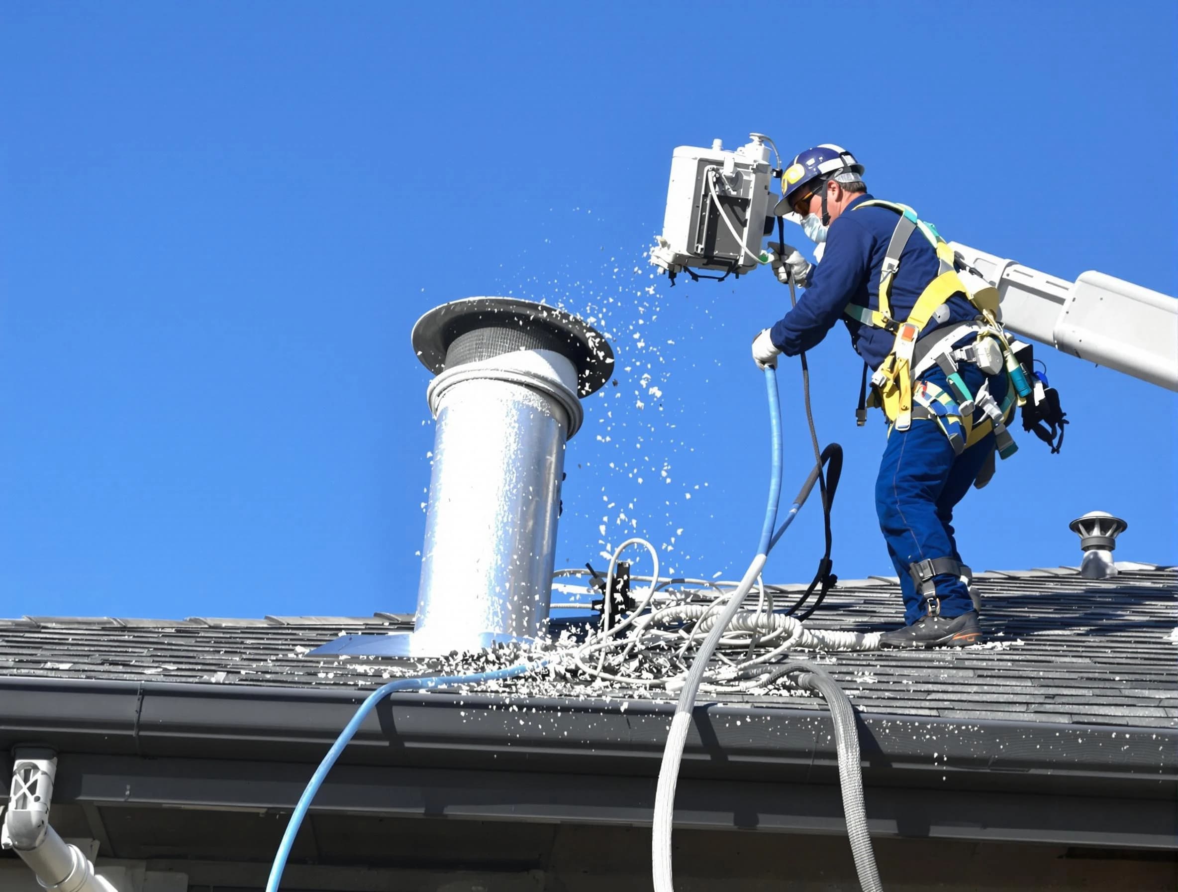 Elk Ridge Dryer Vent Cleaning certified technician safely cleaning a roof-mounted dryer vent in Elk Ridge