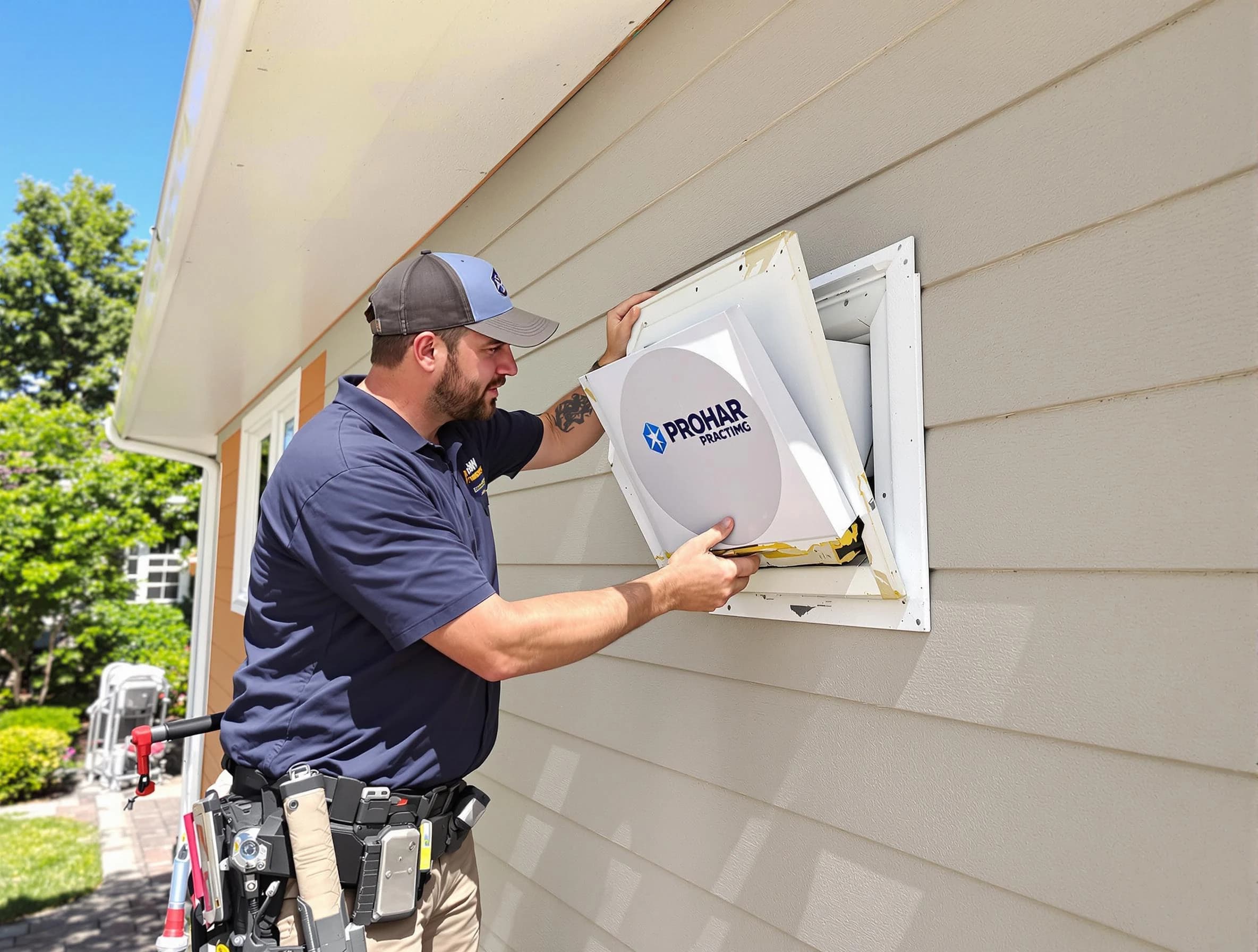 Elk Ridge Dryer Vent Cleaning technician installing a new protective dryer vent cover on a home in Elk Ridge