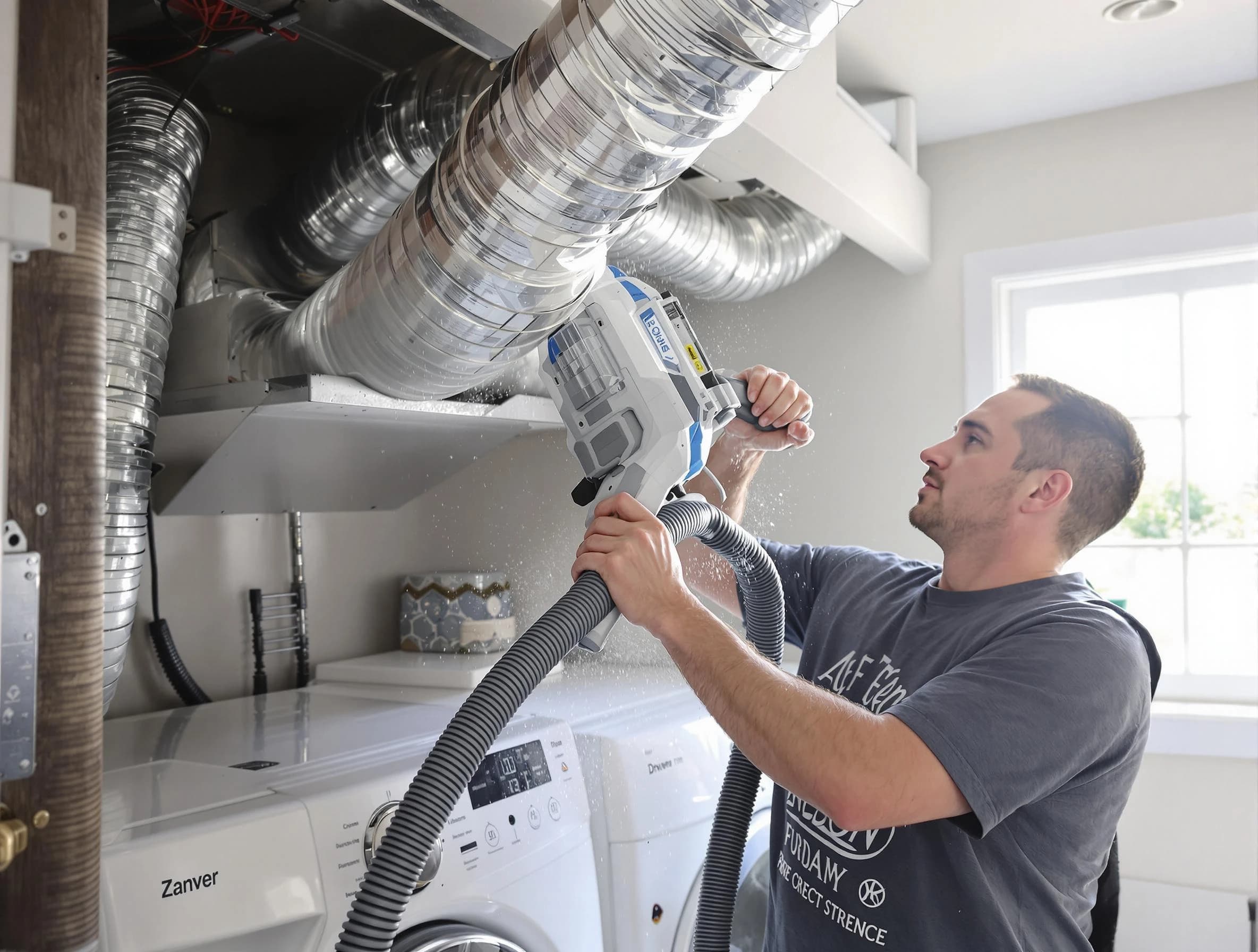 Elk Ridge Dryer Vent Cleaning specialist cleaning deep within a dryer vent duct system in Elk Ridge