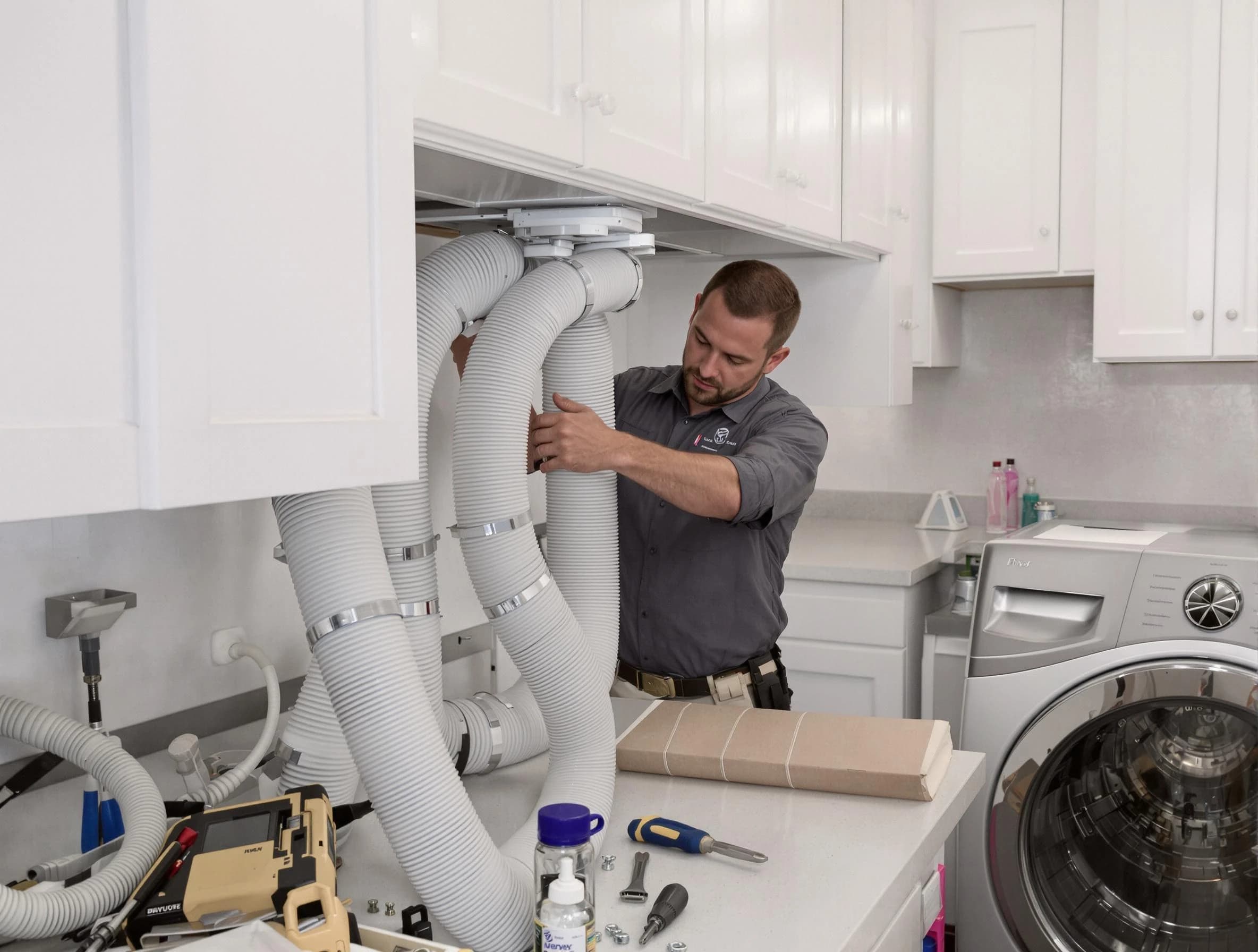 Elk Ridge Dryer Vent Cleaning technician installing a new professional-grade dryer vent hose in Elk Ridge